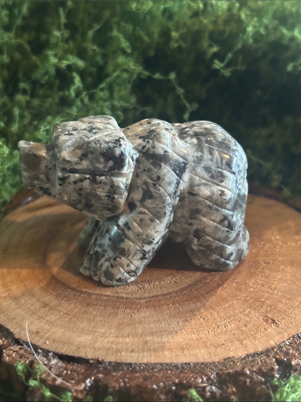 Hand-Carved Speckled Stone Bear Figurine - Gray Marble Look